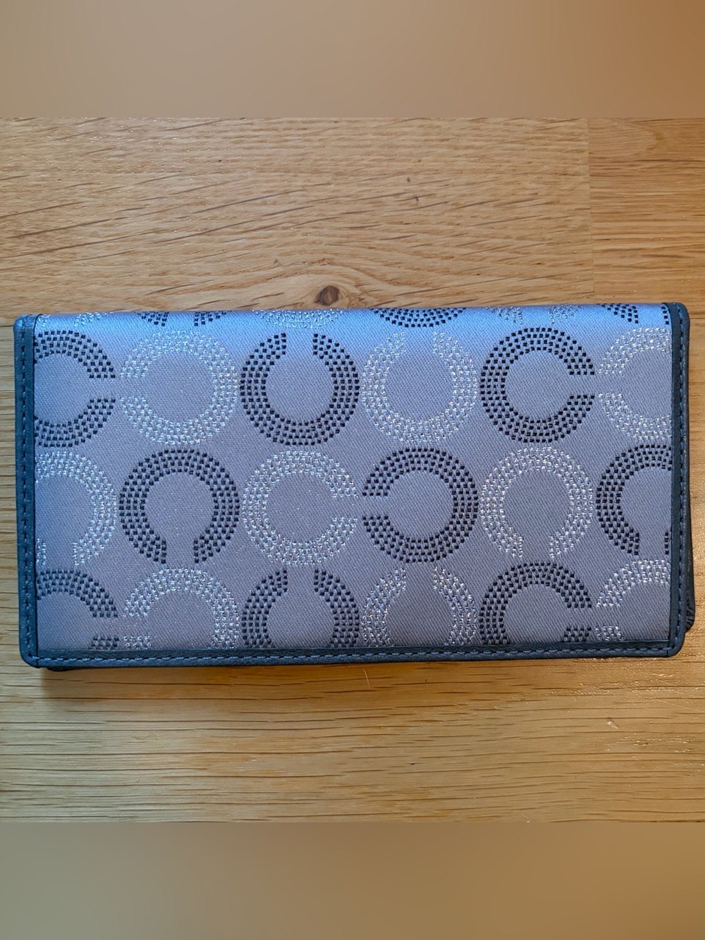 COACH Women’s Madison Dot Opt Art Leather Checkbook Cover, Silver/ Blue Interior